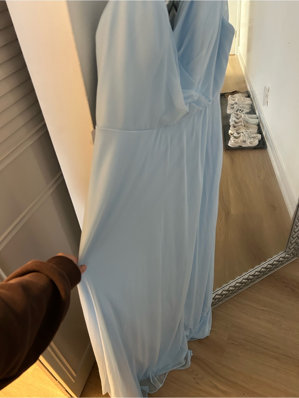 Azazie Light Blue Sleeveless Wrap-Style Maxi Dress